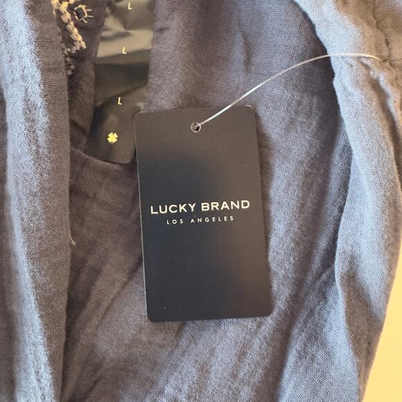 NWT Lucky Brand Embroidered Mini Peasant Dress Size L Nightshadow Blue Bohemian - Picture 8 of 11